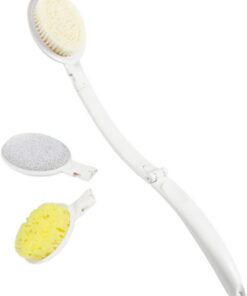 Faltbare Rückenbürste mit Langem Griff, 1 Satz, Gelb | Abs, Nylon, Schwamm und Bimsstein, für Dusche und Reise, Gründliche Reinigung