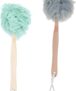 STOBAZA 2 Stück Duschblume Nylon Mit Langem Ergonomischem Griff Weicher Badeschwamm Zur Hautreinigung Und Durchblutungsförderung Schwamm Für Dusche Und Badewanne Umweltfreundlich Sicher Grau Und Grün
