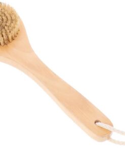 STOBAZA Runde Badebürste mit Wildschweinborsten Sanfte Peeling duschbürste mit Holzgriff Massage Waschhilfe für Erwachsene Ergonomischer Griff für Hautreinigung und Durchblutungsförderung