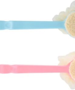 OUNONA 2stücke Badewannen-duschkopf Mit Langer Griff Badeblume Borsten Dusche Badeaccessoires Für Erwachsene Blumenborsten Blau Rosa