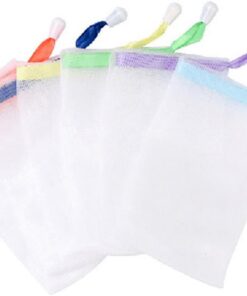 Peeling-Tasche, schäumendes Netz, seifensparend, mit Kordelzug, für Dusche, Netz, für Dusche, Reisen, Weiß