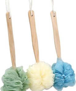 STOBAZA 3 Stück Teiliges Duschschwamm Langem Holzgriff Weicher Nylon mesh badeschwamm für Sanfte Körperreinigung und Peeling Rutschfester Rückenschrubber für Dusche Einfach zu Lagern