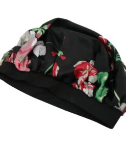 STOBAZA Elastische Schlafkappe für Erwachsene Satin Haarschutz Mütze mit Breitem Rand Atmungsaktiv für Zuhause und Reisen Schwarz