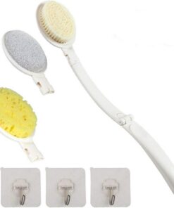 Körperbürsten-Set, 3-in-1, abnehmbarer langer Griff, Duschbürste, Rückenbürste mit Nylonborsten und Bimsschwamm für Peeling und Reinigung