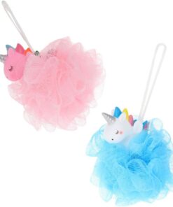 VALICLUD Einhorn Badeschwämme aus PE und PVC mit Aufhänger Körperpeeling für Bad und Dusche 2 Stück-Pack für Haushalt