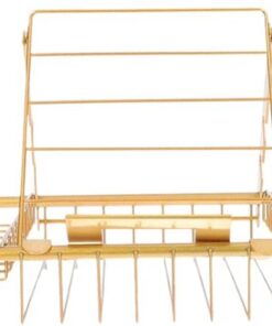 STOBAZA Badewannenständer aus Edelstahl Ausziehbare Badewannenhalterung mit Rutschfestem Design und Integriertem Bücher und Weinglashalter Goldfarben Organizer Tablett für Badewanne