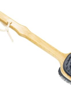 OUNONA Badebürste mit Langem Bambusgriff Silikon Körperpeeling Duschbürste Rückenbürste für Sanfte Massage und Gründliche Reinigung Ergonomisch Doppelseitig für Hauttypen Geeignet
