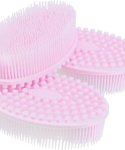 OUNONA Silikon Körperbürste Peeling und Massage Duschbürste mit Dichtem Noppen design Ergonomisch für Hauttypen Geeignet Sanfte Reinigung und Rückenmassage Badebürste Rosa