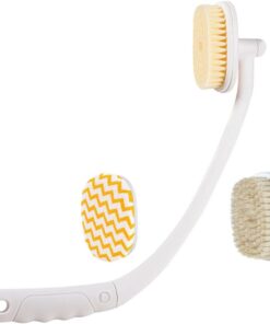 OUNONA Dusch und Körperschrubber mit Langem Griff Ergonomisch Geformt Rutschfest und Sanft zur Haut für Rückenmassage und Gründliche Reinigung im Bad Inklusive Ersatzköpfe Vielseitig