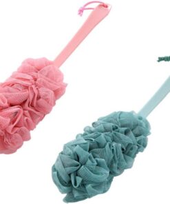 VALICLUD 2 Stücke Lange Badewannenbälle Bürsten Duschblumen Handtücher Körperpeeling für Badezimmer Cyan Ergonomisches Design Sanfte für Familie