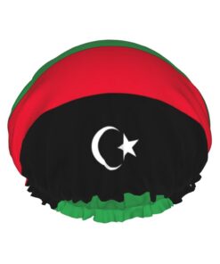 Badekappe mit libyscher Flagge, für langes Haar und kurzes Haar, waschbar, elastisches Band, Badehaarmütze für langes Haar, Zopf