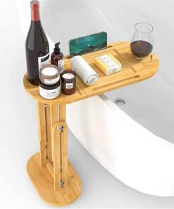 Badewannentablett aus Bambus, höhenverstellbar, freistehend, für Badewanne mit Ablage, luxuriöses Spa-Erlebnis, Zuhause und Hotel