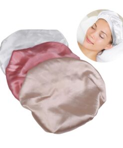 VALICLUD Elastische Schlafmütze aus Satin 3 Stück Haarschutz für Lockiges Haar Atmungsaktive Kopfhauben für Zuhause und Nächte Weiß Rosa
