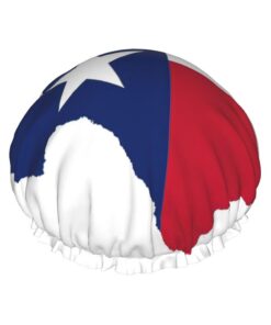 Texas State Flag Map Print Large Waterproof Shower Bonnet For Women Long Hair, Washable Elastic Band Bath Hair Hat