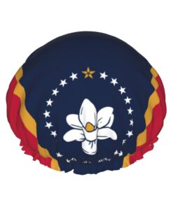 Mississippi Badekappe mit Staatsflaggen-Druck, für langes Haar und kurzes Haar, waschbar, elastisches Band, Badehaarmut für langes Haar, Zopf