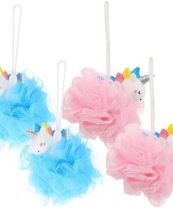 OUNONA 4stücke Einhorn-luffa Schwämme Junge Mädchen-duschschwämme Bade-luffas für Mädchen Körperpeeling mit Aufhängeseil aus Pe-netzmaterial