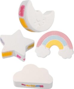 Badesalzbomben in Mond-, Stern-, Regenbogen und Wolkenform | Meersalz, Kompakte Reisegröße, 4 Stück-pack für Geschenke, Sortierte Formen für Badewannen