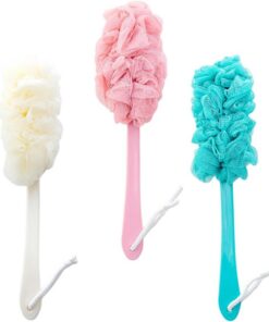 VALICLUD Weiche Rückenbürste für Bad und Dusche mit Langem Griff 3 Stück aus Hautfreundlichem Material Komfortable Badewannenbürste In Blau Rosa und Beige