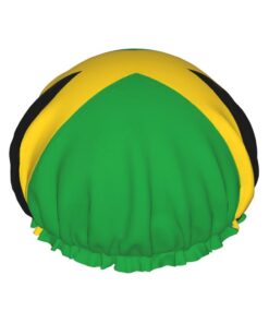 Badekappe mit Jamaika-Flaggen-Druck, für langes und kurzes Haar, waschbar, elastisches Band, Badehaarmütze für langes Haar, Zopf