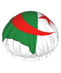 Algerien-Flagge, Kartendruck, groß, wasserdicht, Duschhaube für Damen, langes Haar, waschbar, elastisches Band, Badehaarmut
