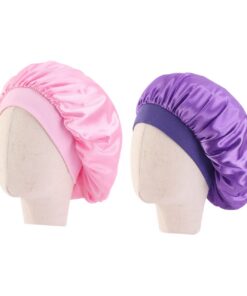 VALICLUD 2 Stück Satin Schlafmützen für Kinder mit Breitem Rand Elastische Haarschutzhauben Weich und Tragbar für Zuhause und Reisen in Violett und Rosa