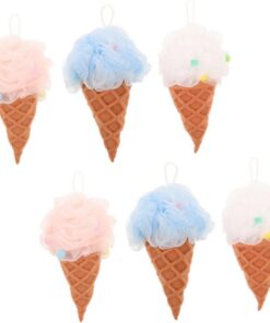 STOBAZA 6 Stück Eiscreme badebälle aus Langlebigem PE Dicker Schaum badeloofah mit Praktischem Aufhängesystem Farblich Sortiert in Weiß und Blau Sanfter Duschschwamm für Männer und Frauen