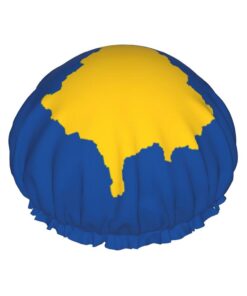 Badekappe mit Flagge des Kosovo, für langes Haar und kurzes Haar, waschbar, elastisches Band, Badehaarmütze für langes Haar, Zopf