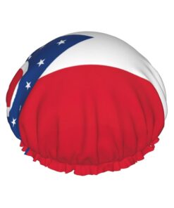 Ohio State Flag Print Badekappe für langes Haar und kurzes Haar, waschbares Gummiband, Badehaarmut für langes Haar, Zopf