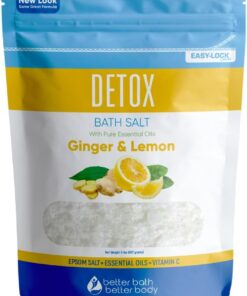 Detox Badesalz, 907 ml, Bittersalz mit natürlichen ätherischen Ölen von Ingwer und Zitrone, plus Vitamin C, in BPA-freiem Beutel, mit Druckverschluss