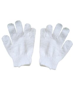 VALICLUD Weiße Peeling Badehandschuhe Dehnbar Beidseitig Nutzbar Einheitsgröße für Männer Frauen Kinder Duschhandschuhe Körperbürstenhandschuhe