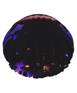 Halloween-Kürbis mit Kopfhörern, bedruckte Duschhaube, Badekappe, wasserdicht, passend für alle Kopfgrößen, alle Haartexturen für Frauen, Haarbadehauben