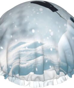 Duschhaube mit weihnachtlichem Schneemann-Motiv, doppellagig, wasserdicht, wiederverwendbar, PEVA, elastisch, für Damen und Herren, Spa Salon