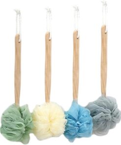 OUNONA 4 Stück Badekugeln aus Nylon mit Langem Holzgriff Rückenschrubber für Dusche Porentiefe Reinigung und Massage Hautfreundlich Badewannenbürste für Körperpflege