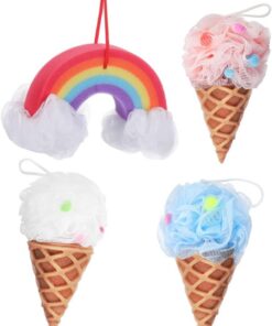 VALICLUD 4 Stück-pack Kinder Luffa Körperschwämme in Eiscremeform Weicher Duschschwamm aus Pe Schwamm für Sanfte Reinigung und Wiederverwendbar für Bad und Reise
