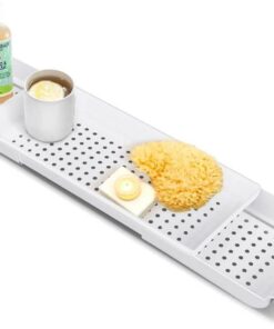 Badewannenaufbewahrung Teleskopregal Badewannenwanne Badewanne Klappregal Badewannenaufbewahrung Handyhalterung Ablagebrett(Bianco)