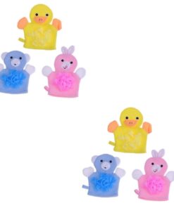 Healvian 6stücke Teiliges Dusch-peeling-handschuhe Cartoon Tiere Doppelseitige Exfoliating Handschuhe Für Körperpflege Gelb Blau Rosa Maschinenwaschbar Für Ganze Familie