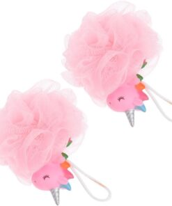 Einhorn Duschkugel aus Pe Netz, 2 Stück-pack für Kinder | Rosa, mit Pvc Anteil, zum Reinigen des Körpers und Entfernen von Staub