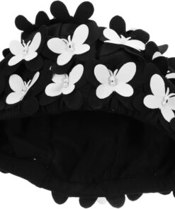 Healvian Leichte Dekorative Badekappe aus Nylon mit Schmetterlingsmuster für Damen Kopfatmüdung zum Schwimmen im Pool Schwarz