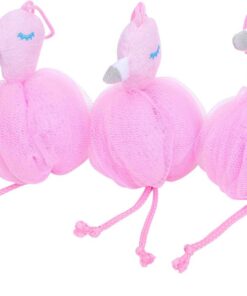 VALICLUD 3 Stück Flamingo Badewannenwaschball aus Pe Rosafarben Weicher Duschschwamm für Komfortables Baden Badezimmer Werkzeug für Kinder und Erwachsene