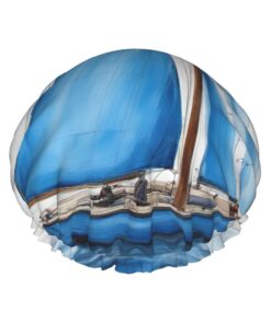 Badekappe mit Segelboot-Druck, für langes und kurzes Haar, waschbar, elastisches Band, Badehaarmütze für langes Haar, Zopf