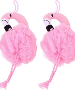 2 Stück-pack Flamingo Körperduschenball aus Pe Leichter und Verschleißfester Badschwamm für Sanftes Badehautpeeling im Sommer