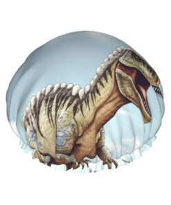 Dinosaurier-Duschhaube, wiederverwendbar, wasserdicht, für Damen und Herren, elastisches Band, Badehaarmütze, doppellagig, waschbar, Badekappe für alle Frisuren, reisefreundlich