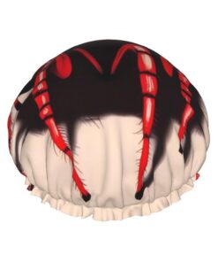 Niedliche kleine rote Spinne bedruckte Duschhaube für Frauen, wasserdichte Badekappen, wiederverwendbar, doppellagig, Duschhut, Bade-Duschkappen für Männer, Damen, Spa, Salon