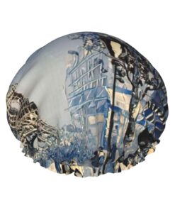 Romantische Pariser Eiffelturm-Druck-Duschhaube für Frauen, großes waschbares Gummiband, Badehaar, Duschhaube