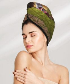 Hahn auf Holz im Ackerland Trockenes Haar Kappe Haartrocknen Hut mit Knöpfen Super Saugfähig Schnell Trocknendes Haar Handtuch Wrap Weiche Haar Hut für Frauen Trockenes Haar Turban für nasses