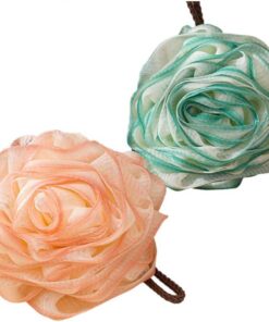 2er-Pack Rosenblüten-badeschwamm, Dusch-Puff-schwämme, Weicher Luffa-Schwamm, Pouf, Peeling-mesh-duschball, Bade-haargummis