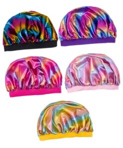 OUNONA 5 Stück Kinder Schlafhaube aus Polyester mit Breitem Elastischem Band und Modischem Design Faltbar Vielseitig als Dusch und Haarschutz Geeignet Zufällige Farbe