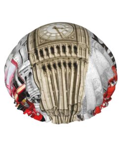 London Big Ben bedruckte Duschhaube, doppellagig, wasserdichte Badekappe mit Gummiband für Damen