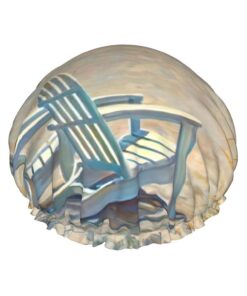 Strandszene mit Stühlen-Druck, Duschhaube, gefütterte Duschhaube für Frauen, wiederverwendbar, doppellagig, wasserdichte Badekappe