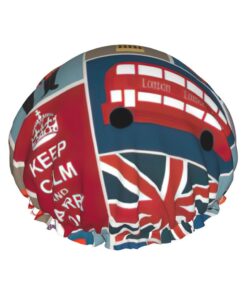 England Symbole Print Shower Essentials Bonnet For Women, Large Washable Elastic Band Bath Hair Wrap Shower Cap